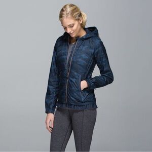 Unique Lululemon Puffer Jacket (size 6 Blue Camo with rosegold accents)